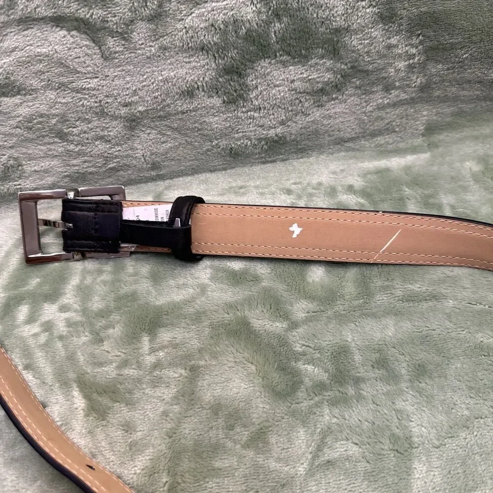 Black Dress Belt Yth 22-24 Full Grain Cowhide Lined On Genuine Leather Silver